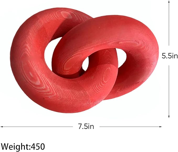Wood Knot Décor-2 Link Wooden Chain Link Home Decor,Coffee Table Decor Book Shelf Decor Accents Art Decor Living Room Decor Items (Red), 19cm*15cm, SDJ-WD-2L US FBA