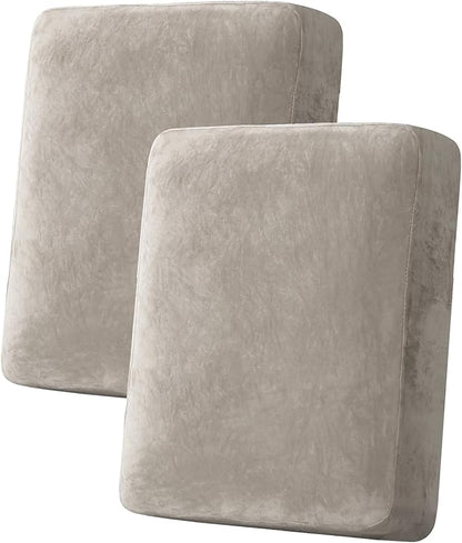 H.VERSAILTEX Velvet Stretch Couch Cushion Cover Plush Cushion Slipcover for Loveseat Cushion Furniture Protector Seat Cushion Sofa Cover (2 Piece Medium Sofa Cushion Covers, Oatmeal)