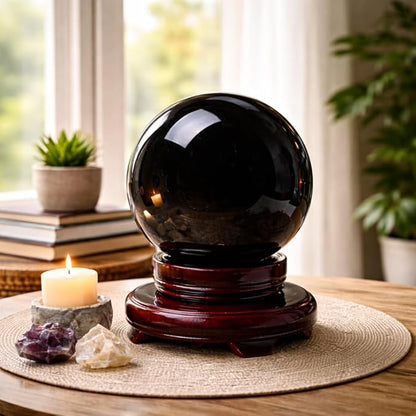 Mina Heal Super Large Black Obsidian Crystal Ball for Protection, Meditation, Feng Shui, and Energy Work – Rare Obsidian Sphere for Décor