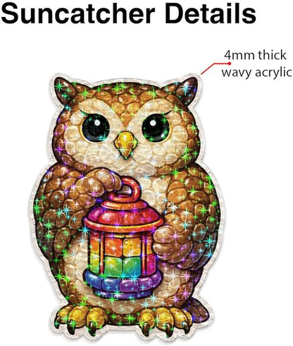 Bronze Owl Beacon Acrylic Suncatcher, Window Hanging Sun Catcher Ornament, Crystal Prism Light Catcher Decor, Sunlight Window Decor, Aesthetic Home Decor Gift