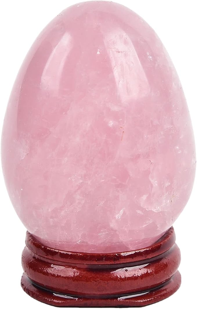 AMOYSTONE Easter Egg Natural Crystal Rose Quartz Gemstone Egg with Base for Home Decoration Stone Small, Height 2-2.3"