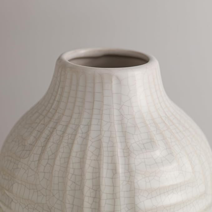 hjn Hand-Glazed White Ceramic Vase - 13.8" H Modern Decorative Centerpiece Vase for Fresh/Dried Flowers, Home Decor for Living Room Bookshelf Mantel | Wedding Housewarming Gift