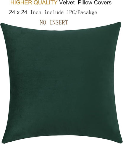mixeoo Comfy Hunter Green Throw Pillow Covers Christmas Decorative Square Solid Thick Velvet Super Soft Cushion Cases Home Decor for Sofa Couch Living Room Chair, Set of 1, 24 x 24 Inch