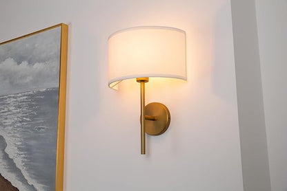 Yosoan Fabric Wall Sconce Indoor Bedside Wall Lamp Fixture, Vintage Industrial Hardwired Boho Semi Circular with White Half Moon Shade for Reading Bedroom Living Room Dinning Room(Antique)
