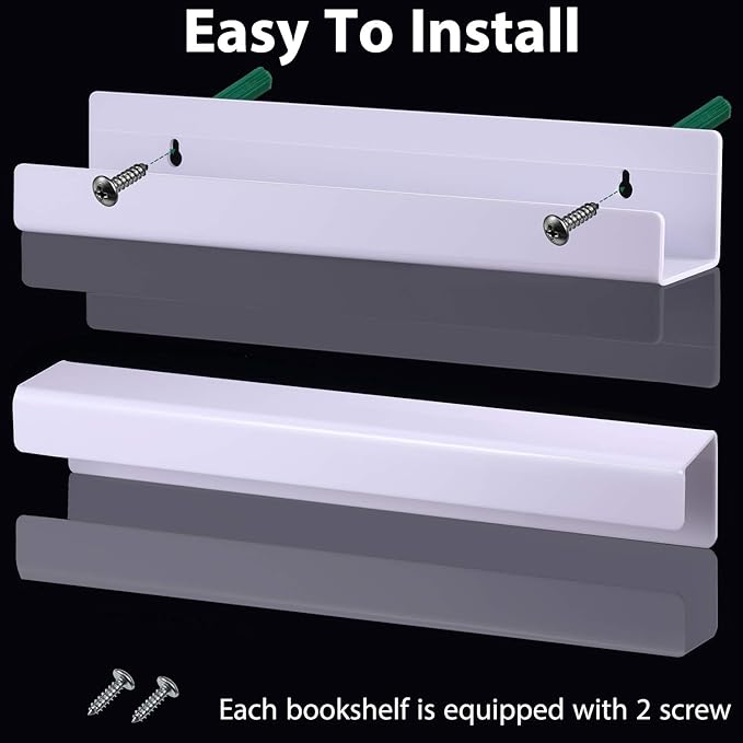Blulu 8 Packs 14 Inch Acrylic Floating Shelf Wall Mounted Invisible Acrylic Shelf Ledge Floating Bookshelf for Living Room Office Bedroom Bathroom Kitchen Decoration Space Save (White)