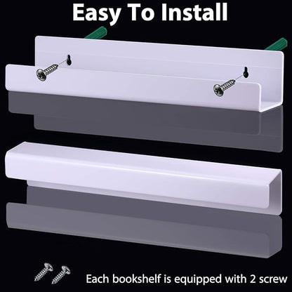 Blulu 8 Packs 14 Inch Acrylic Floating Shelf Wall Mounted Invisible Acrylic Shelf Ledge Floating Bookshelf for Living Room Office Bedroom Bathroom Kitchen Decoration Space Save (White)