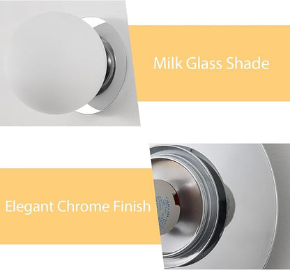 Modern Glass Globe Wall Sconce: Chrome Single Light with Milk Glass Shade - Minimalist Spherical Vanity Sconces over Mirror - Contemporary Ball Wall Lights Fixtures for Entryway Bulb Not Included