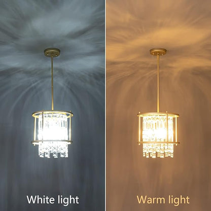 LMQNINE Modern Foyer Chandelier, Gold Crystal Chandelier Entryway Pendant Light Fixture, Round Adjustable Height Chandeliers for Kitchen Island, L11.81'' x H7.87''