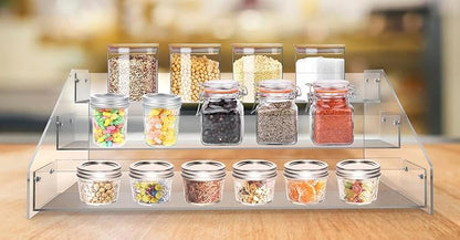 WUIVIUT Acrylic Tiered Spice Shelf Organizer, 3-Tier Transparent Countertop Spice Rack, 12.21 x 6.33 x 4.56 inches, Kitchen Pantry Storage