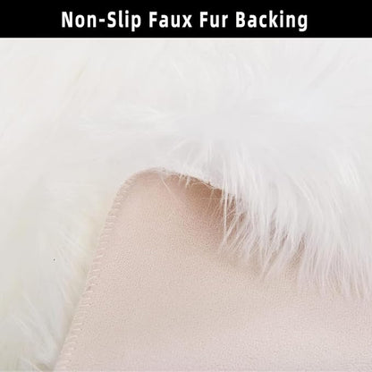 White Faux Fur Sheepskin Area Rug for Living Room Bedroom, 2 x 4 Feet Ultra Soft Shaggy Fuzzy Furry Carpet Chair Throw Rugs for Kids, Girls, Nursery Room Decor Dorms-Special Shape