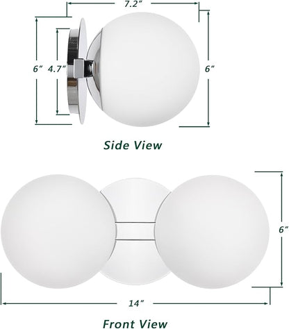 Bathroom Vanity Light Fixtures, Modern 2 Lights Globe Wall Sconce Lighting Chrome, Porch Wall Mount Light Fixture for Bathroom, Mirror Cabinets Hallway Stairs