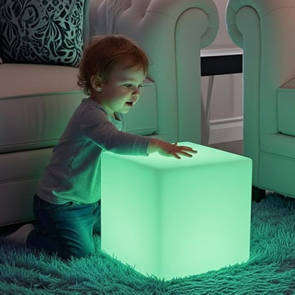 14 inch Versatile LED Cube Light Chair, Rechargeable Light Cubes Table w/Remote, RGB Color Changing Night Light Cube, IP65 Waterproof Lighted Cubes Stool Mood Lights for Kid Home Garden Patio Party