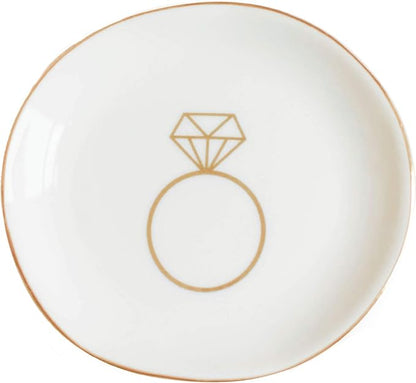 Sweet Water Decor Ring Jewelry Dish Tray | Great for Her Engagement Engaged Ring Dish Holder Bride Ring Holder Gold Ceramic Trinket Tray Wedding Accessories