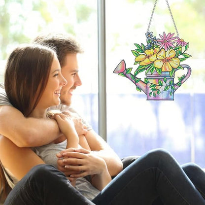 Flower Sun Catchers Indoor Window, Stained Glass Suncatcher Window Hanging, Flower Suncatchers for Nana/Mom/Women (UV Printed)
