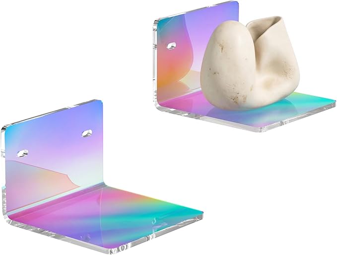 Sezanrpt 4 Inches Iridescent Small Wall Shelves, 4mm Thickness Acrylic Small Floating Shelf for Figures, Plants, Security Cameras, Speakers, Moisture-Proof, 2 Pack