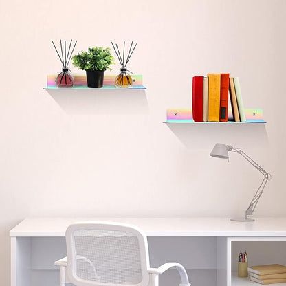 Blulu 8 Pcs Acrylic Floating Shelf, Invisible Wall Mounted Shelf for Book Plants Picture Makeup Record Display in Living Room, Bathroom, Bedroom, Kitchen, Office(14 x 5 x 2 Inches,Assorted Color)
