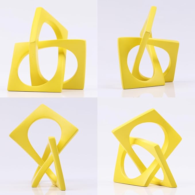 DOVDOV Geometric Cube Knot Decorations, Abstract Geometric Statue, Yellow Home Decor Accents for Room Office Shelf Coffee Table entryway Desktop Small Ornaments.