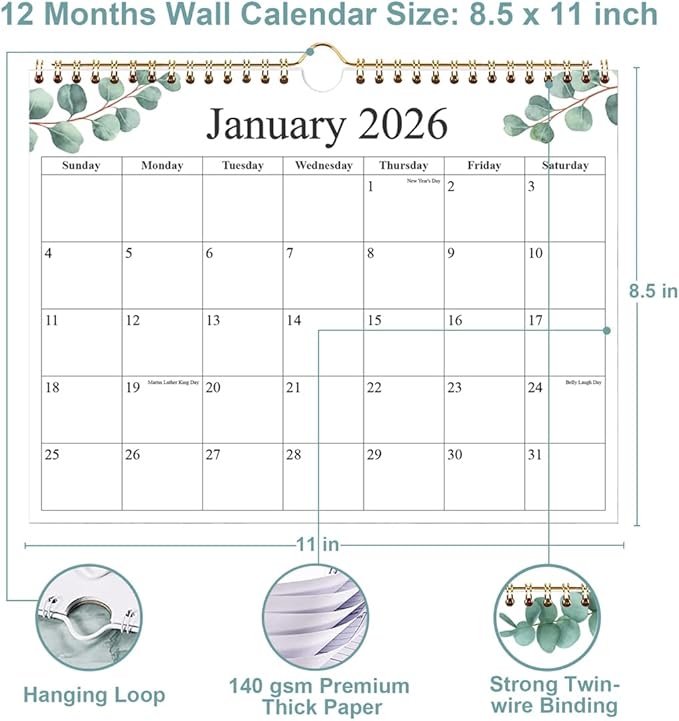 2026 Wall Calendar - Calendar 2026 from January 2026 - December 2026, 12 Months Calendar with Premium Paper, 8.5" x 11", Nature