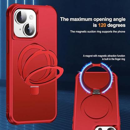 Compatible with iPhone 15 Case with Invisible Magnetic O-Ring Stand Military-Grade Case for iPhone 15 6.1" [Compatible with Mag-Safe][Great Grip Feeling], Red