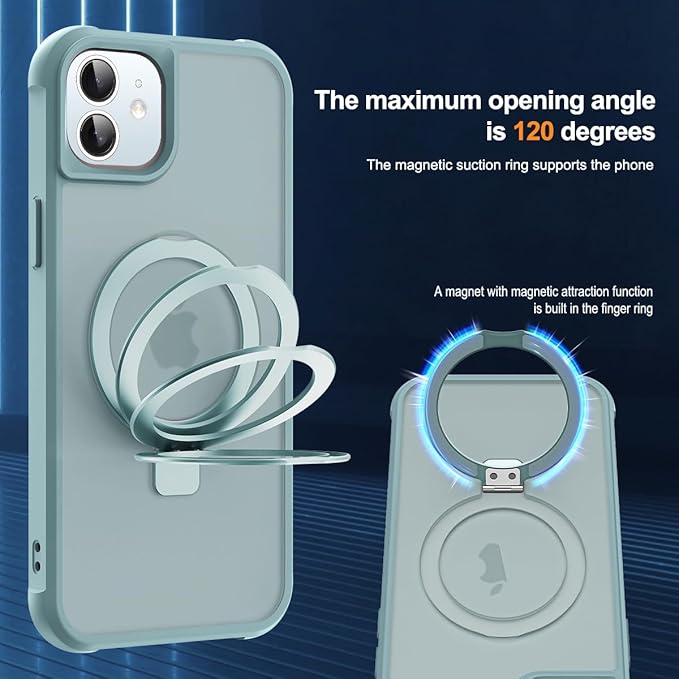 Compatible with iPhone 11 Case with Invisible Magnetic O-Ring Stand Military-Grade Translucent Case for iPhone 11 6.1" [Compatible with Mag-Safe][Great Grip Feeling], Blue
