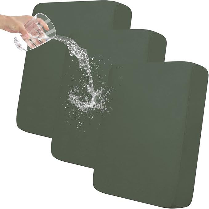 Easy-Going 100% Waterproof Chair Sofa Seat Cushion Slipcovers Couch Cushion Cover Stretch Furniture Protector for Kids, Pets (3-Piece Sofa Cushion, Grayish Green)