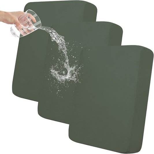 Easy-Going 100% Waterproof Chair Sofa Seat Cushion Slipcovers Couch Cushion Cover Stretch Furniture Protector for Kids, Pets (3-Piece Sofa Cushion, Grayish Green)