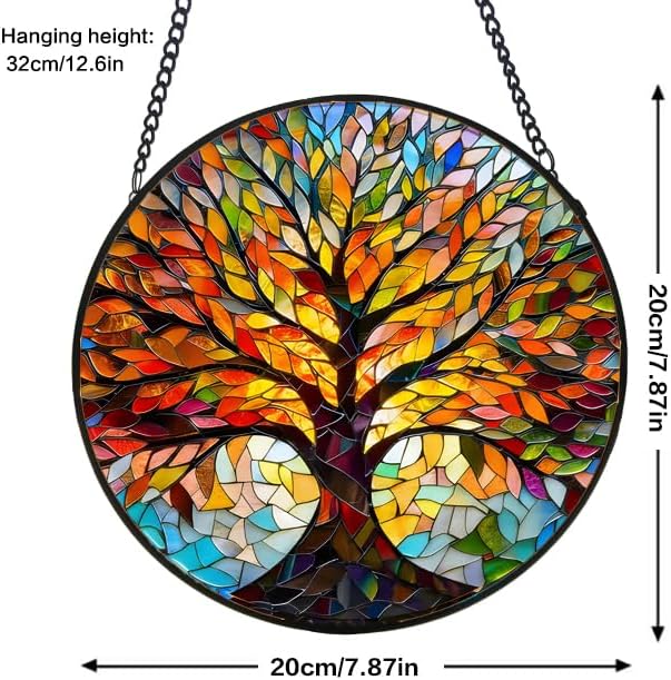 Stained Glass Window Hanging, Tree of Life Sun Catcher, Sun Catchers Indoor Window, Colorful Glass Panel,Suncatcher Room Decor,Gifts for Grandma Mom Wife,Aunt Birthday Gifts for Women 7.8in