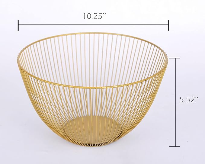 IBWell Wire Fruit Basket Fruit Bowl Kitchen Fruit Basket Stand Fruit Bowls for the Counters Metal Fruit Bowl (Exposure) (Round-Gold)
