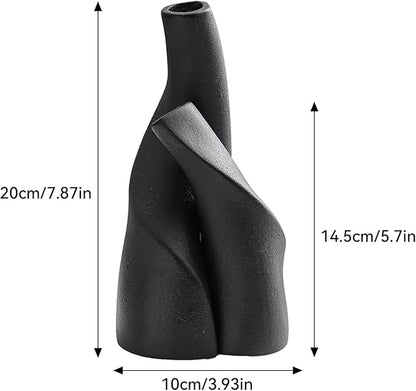 Irregular Circular Cross Ceramic Vase Set,Modern Minimalist Abstract Art Flower Vase for Home Decor,Decorative Small Bud Vase for Home Office Shelf Decor(Black)