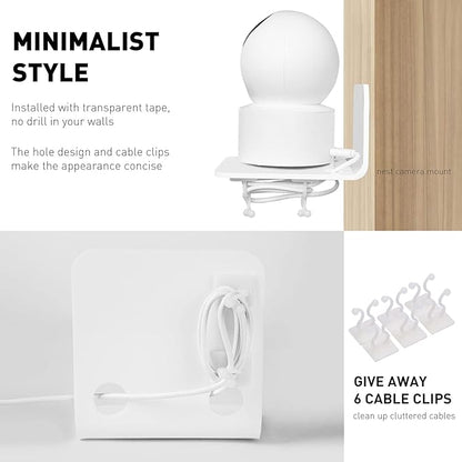 OAPRIRE White Floating Wall Shelves Set of 3 for Security Cameras, Baby Monitors, Speakers & More - Universal Acrylic Small Wall Shelf with Cable Clips, 10-Piece Strong Tapes, No Drill