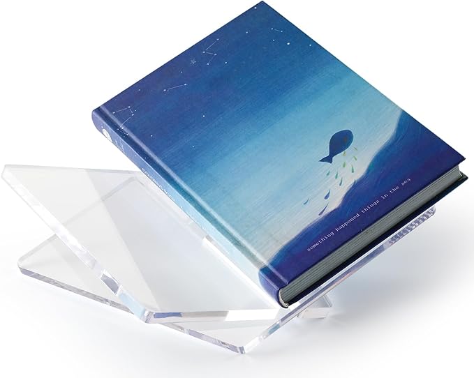 Acrylic Book Stand Clear Acrylic Book Holder, 8.5" x 6.4" x 3.5" Open Book Holder Stand for Display and Reading Cookbooks, Art Books, Bibles, Magazines - Home and Office (Clear, Medium)