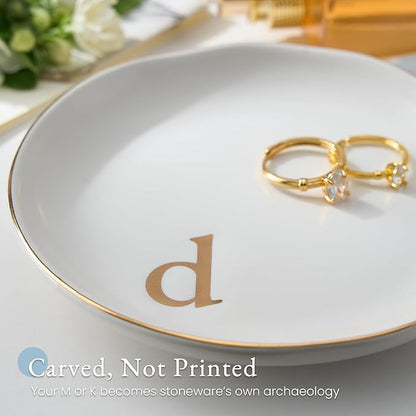 Lolalet Handmade Ceramic Ring Dish Jewelry Tray Plate with Initial, Small Monogram Gift for Her Women Girls Mother, Hostess, Engagement, Bridal Shower, Maid of Honor, Bridesmaid, Birthday, Christmas