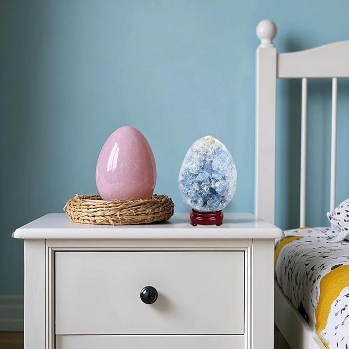 AMOYSTONE Natural Rose Quartz Egg Healing Crystal Ball Irregular Large Easter Egg 3.5-4", Home Decoration Healing Reiki