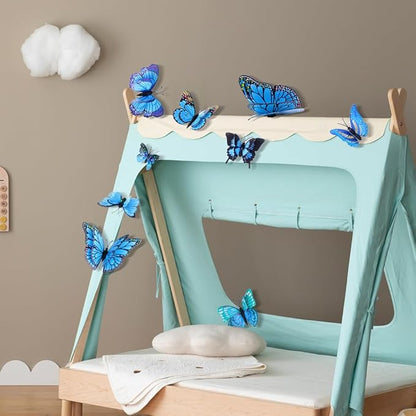 Somotersea 24Pcs 3D Butterfly Wall Decor - Removable Butterfly Decoration for Girls Room & Birthday Party - Blue