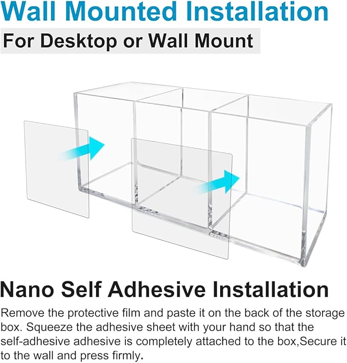 Acrylic Pen and Silverware Holder, Desk Or Wall Mount Storage Organizer,is Perfect for Office, Stationery, Kitchen and Bathroom Caddy,Desk Pencil Accessories.(Clear)