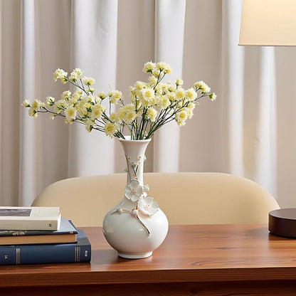 MTME Porcelain vase with Flowers, Plum Blossom, Memorabilia, Wedding Gifts, Aesthetic Sculpture Home décor (White)