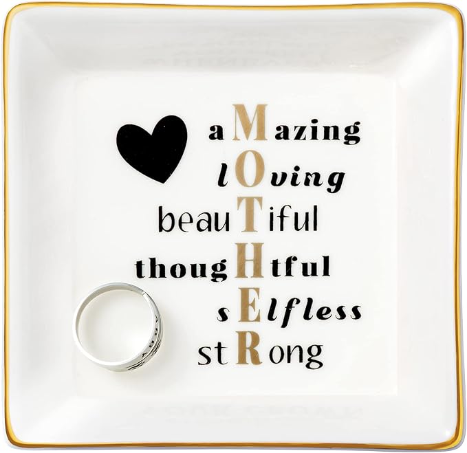 JoycuFF Birthday Gifts for Mom Ring Trinket Dish Tray Jewelry Ring Holder Mother's Day Thanksgiving Day Christmas Gifts for Mom Mama from Daughter or Son