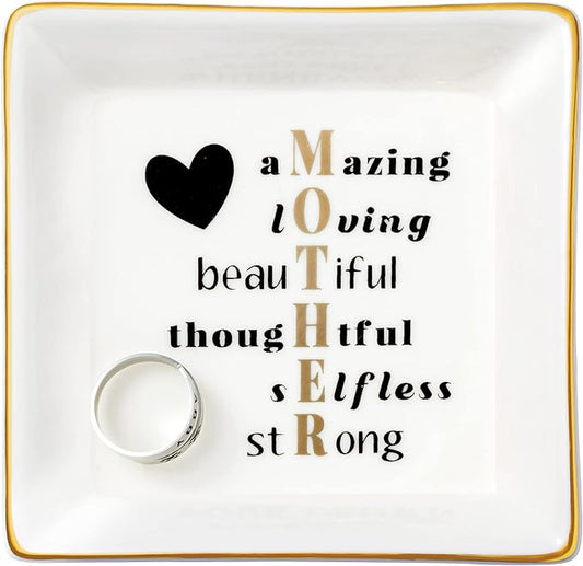 JoycuFF Birthday Gifts for Mom Ring Trinket Dish Tray Jewelry Ring Holder Mother's Day Thanksgiving Day Christmas Gifts for Mom Mama from Daughter or Son