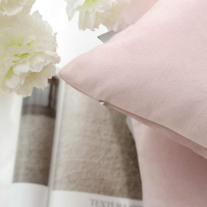Phantoscope Pack of 2 Velvet Decorative Throw Decorative Pillow Cover Soft Solid Square Cushion Case for Couch Light Pink 18 x 18 inches 45 x 45 cm