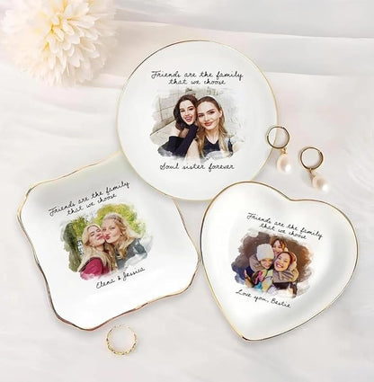 Chillever Personalized Besties Photo Ring Dish, Custom Jewelry Dish Gift for Besties, Soul Sister Trinket Gift for Long Distance Friendship Women BFF Christmas Birthday Wedding Gifts DS4