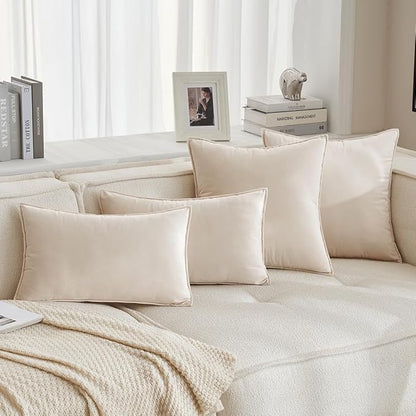 MIULEE Pack of 2 Decorative Christmas Velvet Throw Pillow Covers Soft Pillowcases Solid Square Cushion Case for Winter Sofa Bedroom Car 22x22 Inch Cream White