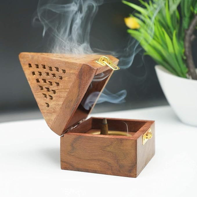 IBLAY Wooden Incense Holder Cone Dhoop Burner Holder 5" H