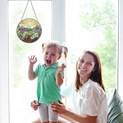 Mountain Wildflowers Stained Glass Suncatcher for Windows - Vibrant Sun Catchers Indoor Hanging Decor, Nature-Inspired Gift for Plant Lovers, Housewarming, New Home, Birthday or Holiday Celebration