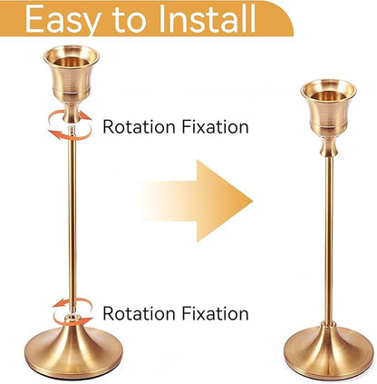 Taper Candle Holders, Tall Vintage Metal Candlestick Holders, 12 PCS Brass Gold Candle Sticks Holders for Home Decor Table Centerpiece Wedding Housewarming Festival, Rose Gold, 4 Sets (12 pcs)