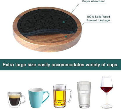 Wood Coasters for Drinks Set of 8, Minacun Absorbent Coaster, Drinks Coasters for Coffee Tabletop Protection, Non-Slip, Non-Stick, Suitable for Kinds of Cups Wooden Table Drink, 4.3 Inch Black