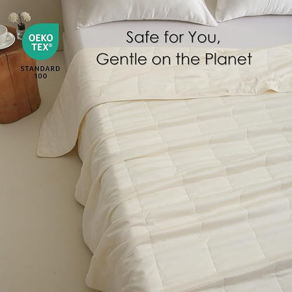 EP Mode Lightweight Quilt Blanket for Summer, Viscose from Bamboo Fabric & Filling, Natural, Breathable & Machine Washable- Ivory, Twin