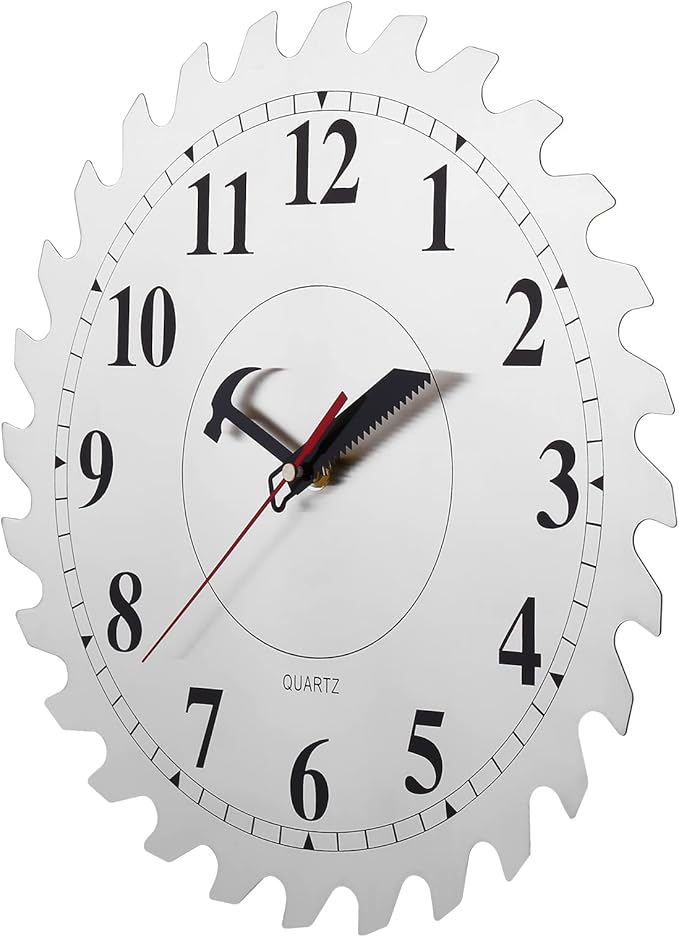12 Inch Metal Wall Clock with Circular Saw Blade Dial, Handsaw and Hammer Pointer,Great Decor for Garage,Workshop and Man Cave