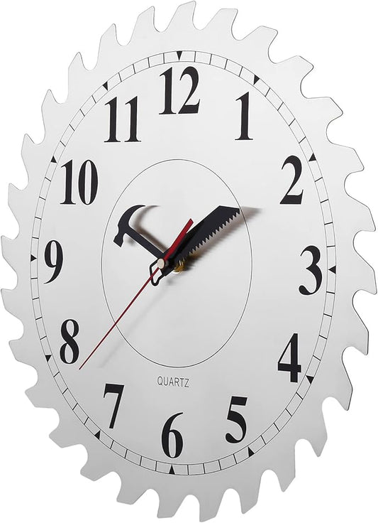 12 Inch Metal Wall Clock with Circular Saw Blade Dial, Handsaw and Hammer Pointer,Great Decor for Garage,Workshop and Man Cave