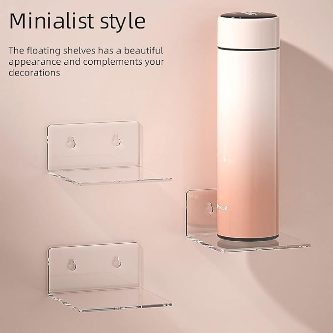 Acrylic Wall Shelves for Storage,Floating Shelf,Clear Display Shelves,Ledges for Pop Figures Plant Organizer for Toy Games Spices Perfumes Picture Photo for Bedroom Decor Living Room