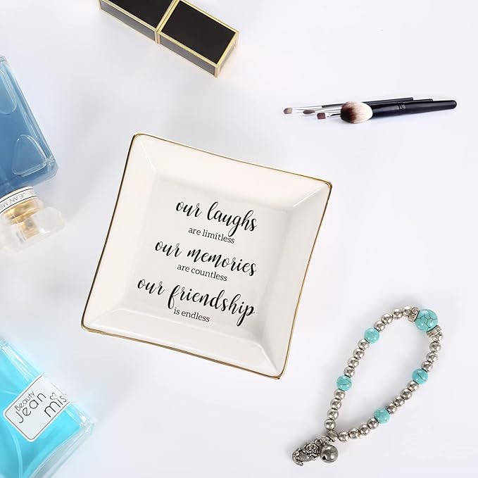 Endless Friendship Gifts Ceramic Ring Dish Jewelry Tray,Birthday Gifts For Best Friend-Our Laughs Are Limitless,Our Memories Are Countless,Our Friendship Is Endless